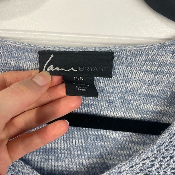 Lane Bryant Blue Marled Open Knit Front Drop Shoulder Scoop Neck Sweater 14/16 W - Picture 5 of 8